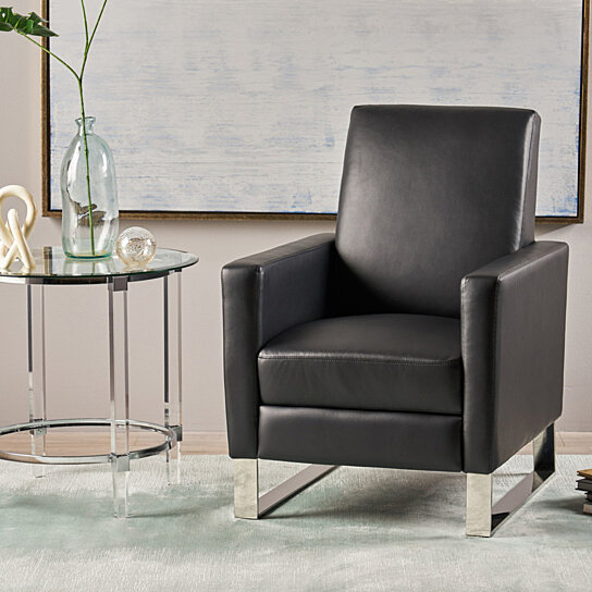 Arvin Modern Faux Leather Push Back High Leg Recliner with Stain